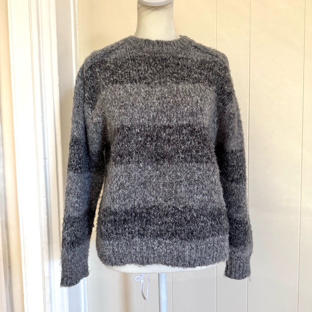 Zara Gray Striped Women's Sweater | Crewneck | Size 10